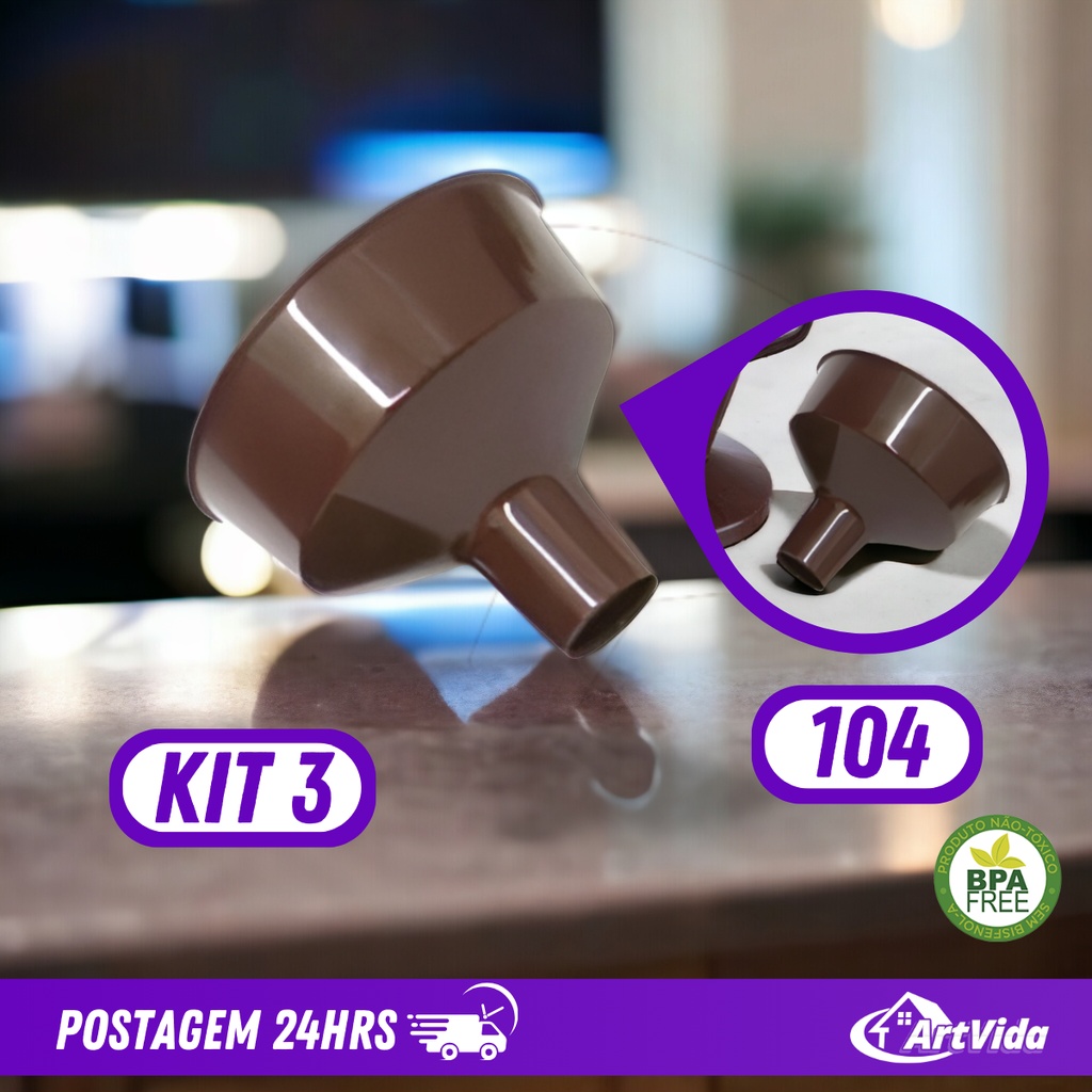 KIT 3 Adaptador Funil Coador para Café Garrafa Térmica Modelo 104, Alta Resistência Térmica, Polipropileno BPA Free, Marrom - ArtVida em Oferta na Shopee