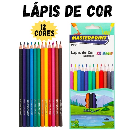 Lápis de Cor 12 Cores Sextavado Escolar Masterprint