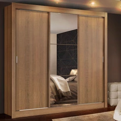 Guarda Roupa Casal 3 Portas de Correr com Espelho Rustic Madesa Mônaco