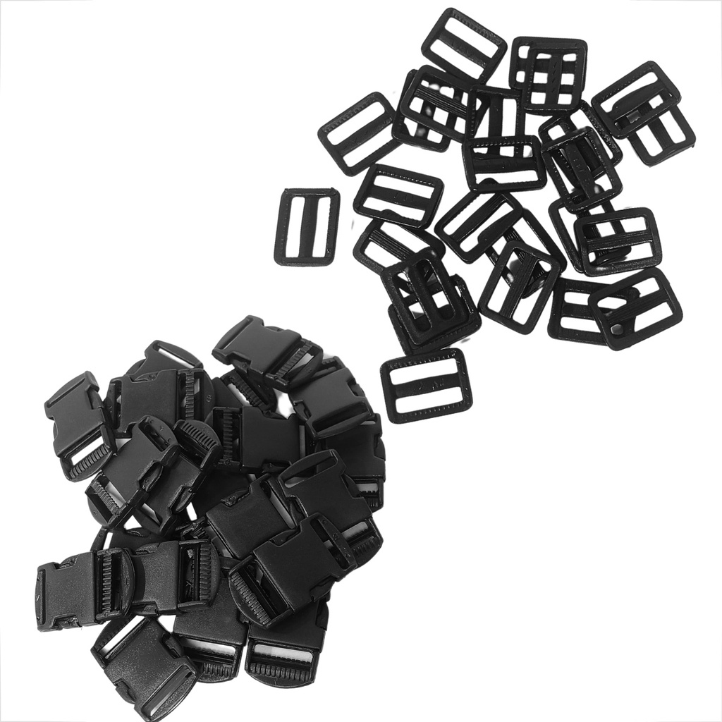 Kit Para Mochila 25 Fechos De Plásticos + 25 Reguladores Prendedores Regulador Engate Bolsas 25mm Fivela Engate Rápido Bag Bolsinha Pochete Mala Barracas Fecho De Bolsa