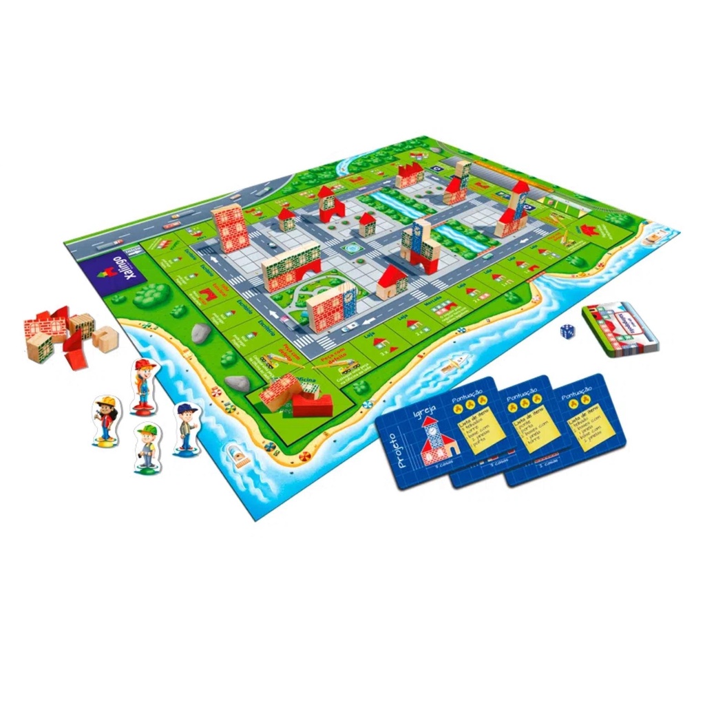 Detalhes do Jogo de Tabuleiro Xalingópolis 72 Peças com Blocos Brincando de Engenheiro para Crianças Acima de 8 Anos Xalingo - 60565