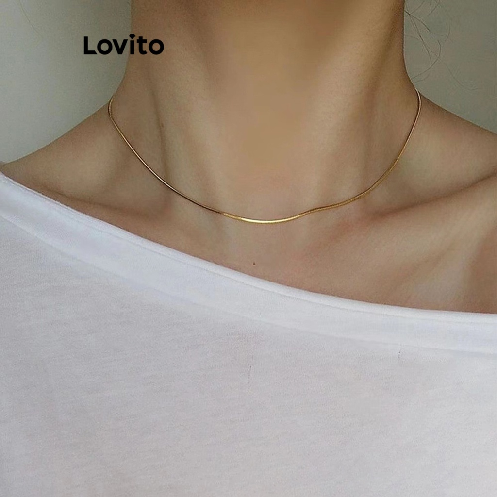 Lovito Casual Colar Feminino Pulseira Simples de Cobra Osso Corrente de Aço Titânio LFA09628