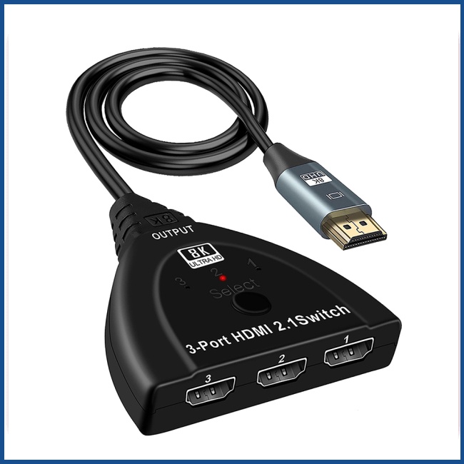 [wasleyy] Switch Splitter Compatível Forhdmi 8k 2.1 Switcher Selector Caixa 4k 120hz 3 In 1 Out 3 Chave De Porta Para Tv