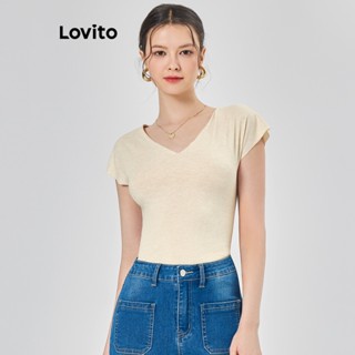 Lovito Casual Camiseta Feminina Lisa Básica de Alta Elasticidade com Bainha Desfiada L68ED041 (Damasco/Rosa/Azul)