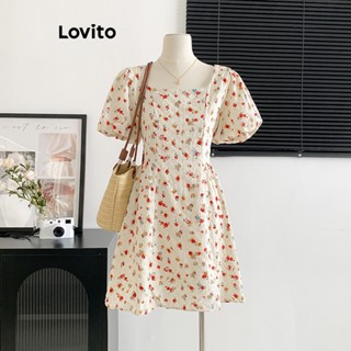 Lovito Vestido Fofo com Babados e Estampa Floral Delicada para Mulheres L73AD067