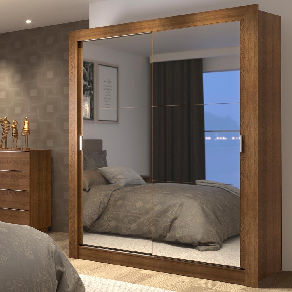 Guarda-Roupa Solteiro Madesa Dallas Plus 2 Portas de Correr de Espelho 4 Gavetas - Rustic - Home & Living
