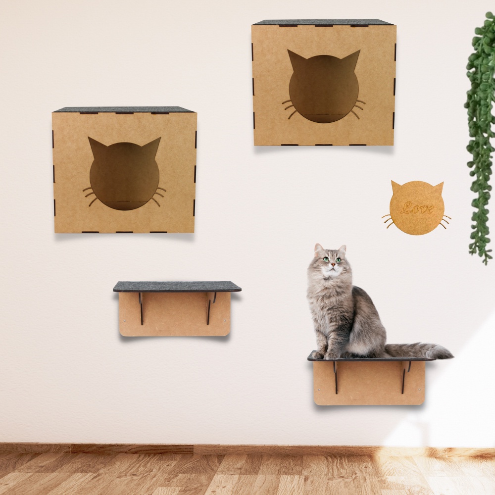 Melhores Playground para Gatos 4 Peças com Nichos Brinquedo Parede Prateleiras Toca com Carpete Mdf