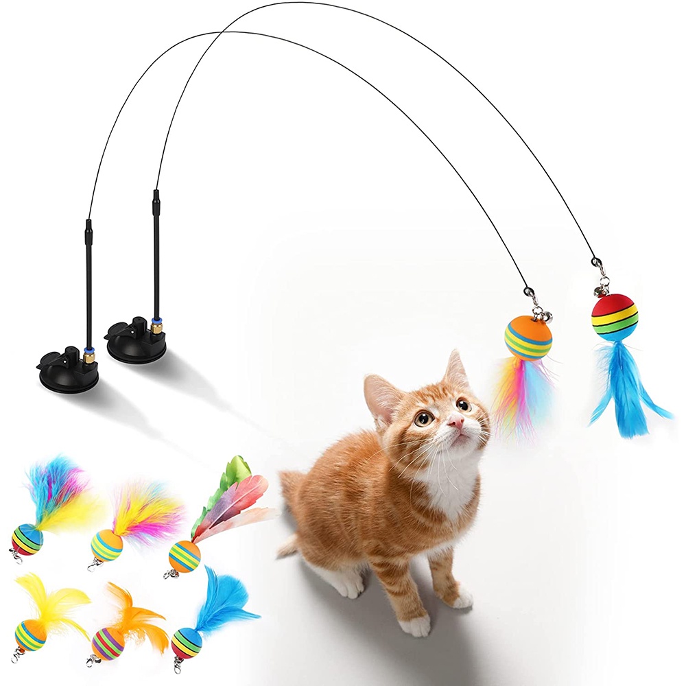 Brinquedos Interativos Engraçados De Gato Penas De Pena Bola De Sucção Com Sinos Para Gatos De Interior Exercício