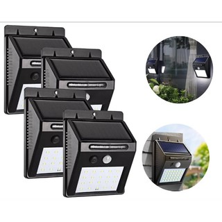 KIT 4 Luminaria Refletor Arandela Com Painel Solar 20 Led's Branco Frio 6k Com Sensor De Movimento Prova D' Água