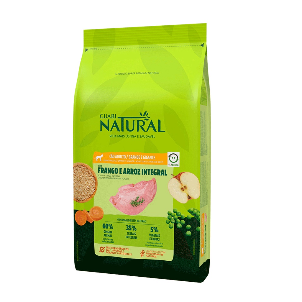 Ração Guabi Natural Cães Adultos Raças Grandes e Gigantes Frango e Arroz - 20kg em Oferta na Shopee