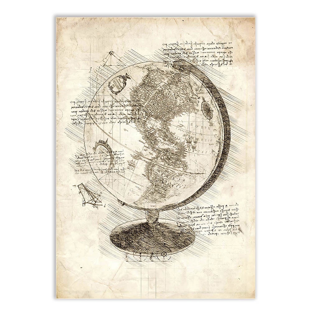 Placa Quadro Decorativo Mapa Mundi Globo Projeto Retro Decoração Poster