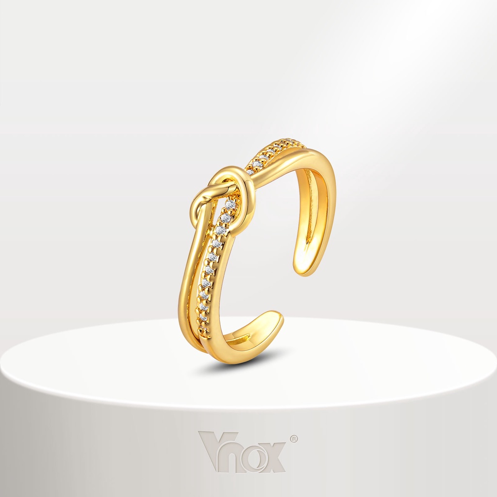 Vnox Zircon CUbic Knot Open Ring for Women Girl , 18K Gold Brilhante Anéis De Casamento Ajustáveis Jóias Presente