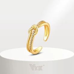Vnox Zircon CUbic Knot Open Ring for Women Girl , 18K Gold Brilhante Anéis De Casamento Ajustáveis Jóias Presente