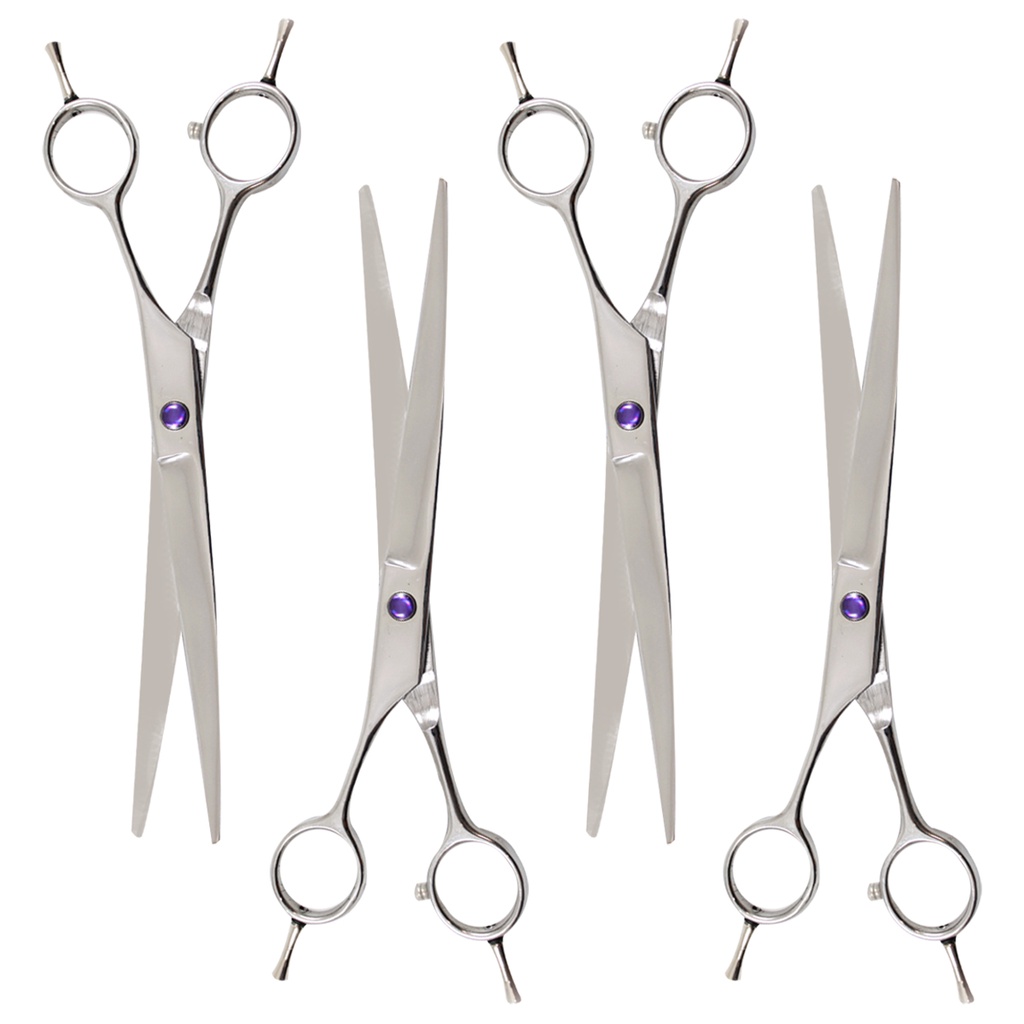 Kit 4 Tesoura para Tosa Cachorros e Gatos Aço Curva 18,5cm Savana Pet