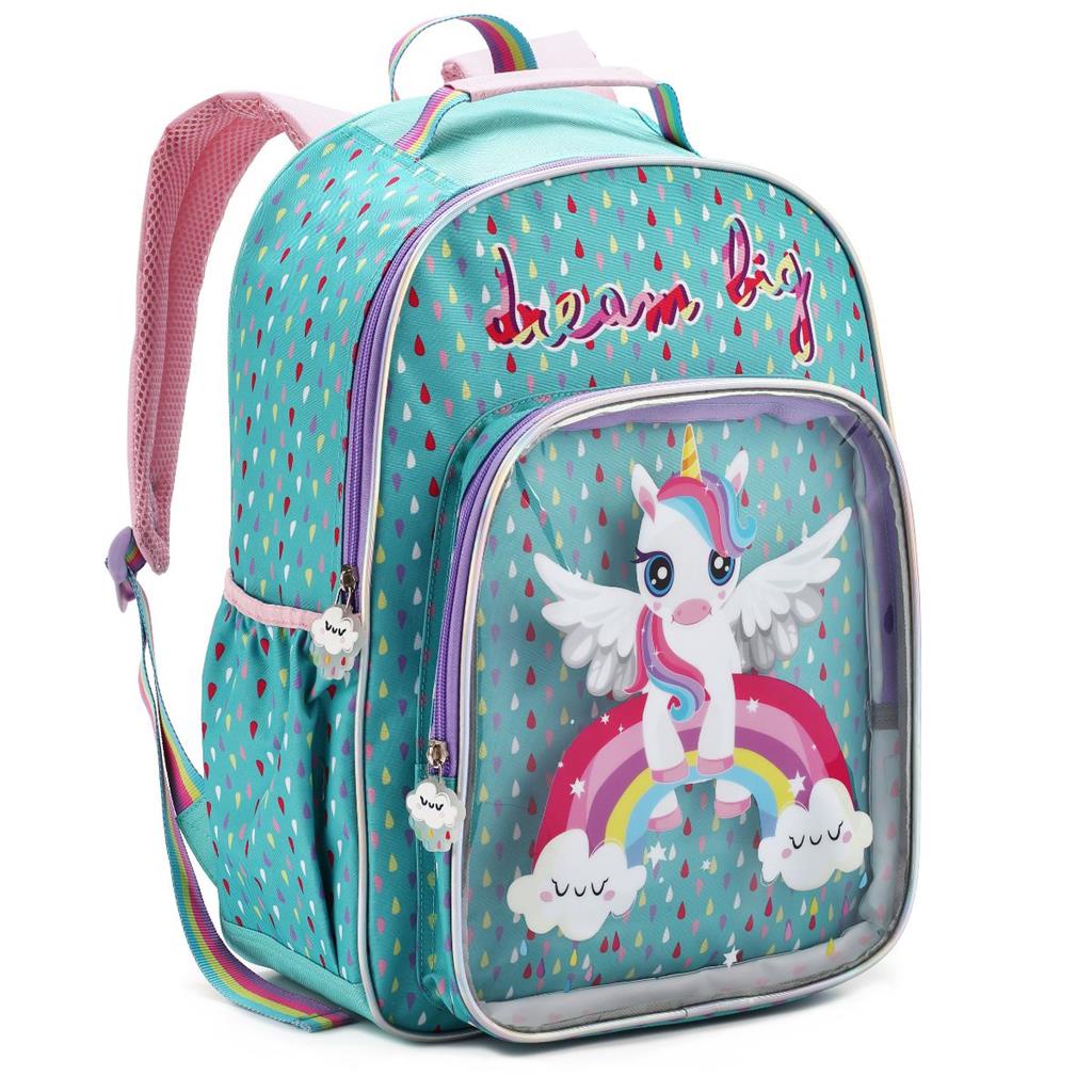Mochila Costas Infantil Feminina Unicornio Denlex Verde