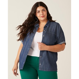 Camisa Oversized Jeans Malwee Plus em Oferta na Shopee