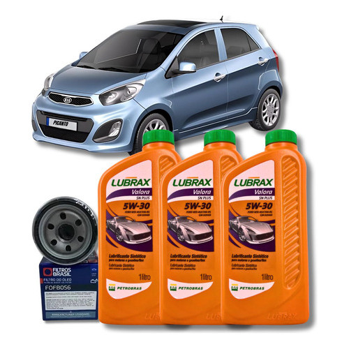 Kit Troca de Óleo e Filtro - Kia Picanto 1.0 12V 3 Cil / HB20 1.0 12V 3 Cil Flex - 5W30 SN Lubrax