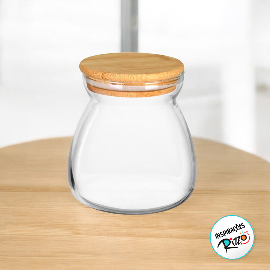 Pote de Vidro Hermético com Tampa de Bambu - 11cm - 500ml - 1 unidade - Rizzo