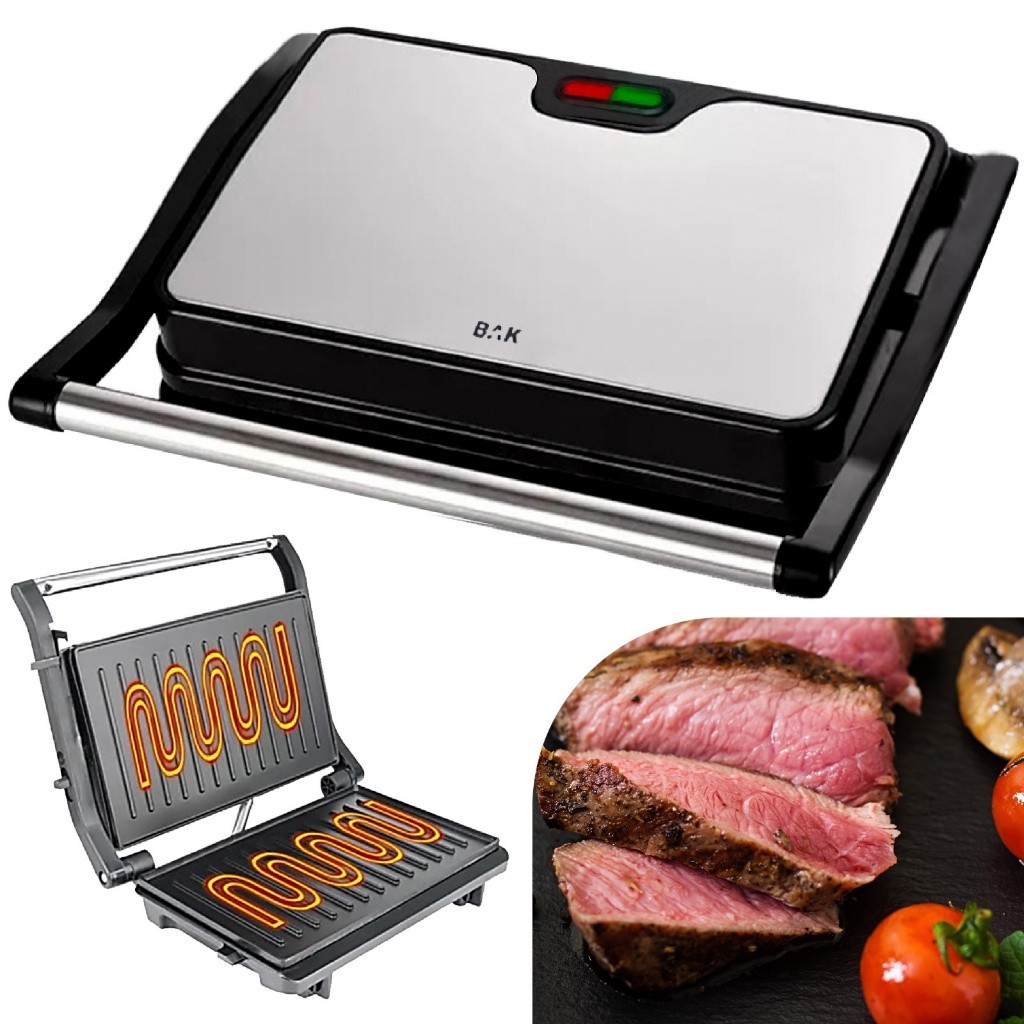 Mini Grill Grelha Sanduicheira Inox 750w Antiderrapante Alça Led Indicador em Oferta na Shopee