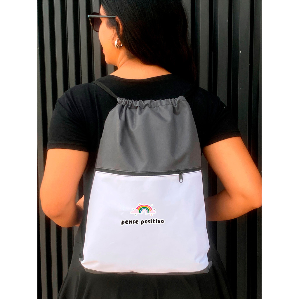 Saco Corda - PENSE POSITIVO - Stilo Club Academia Trabalho Escolar Faculdade Viagem Masculino Feminino