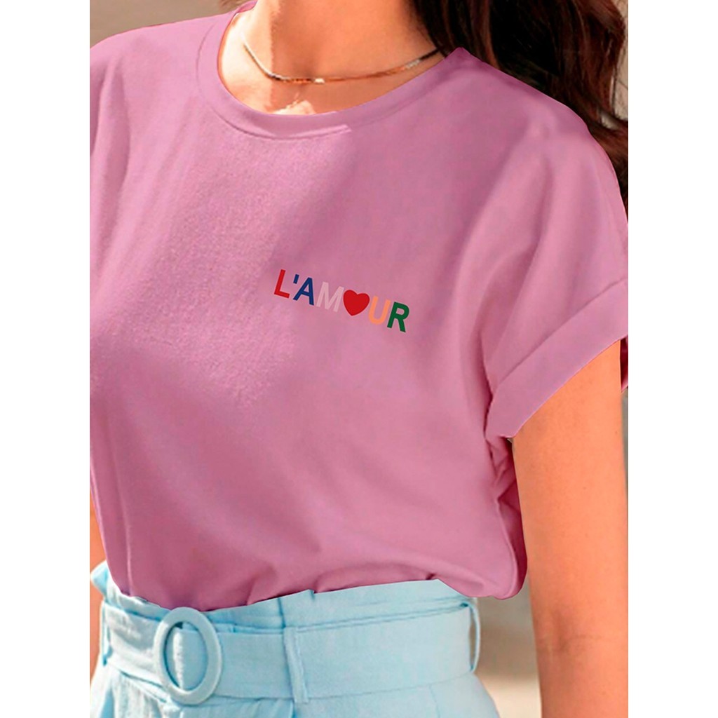 Camiseta Estilosa Oversized Blusa Casual Feminina T Shirt Estampada Lamour Casual Despojada