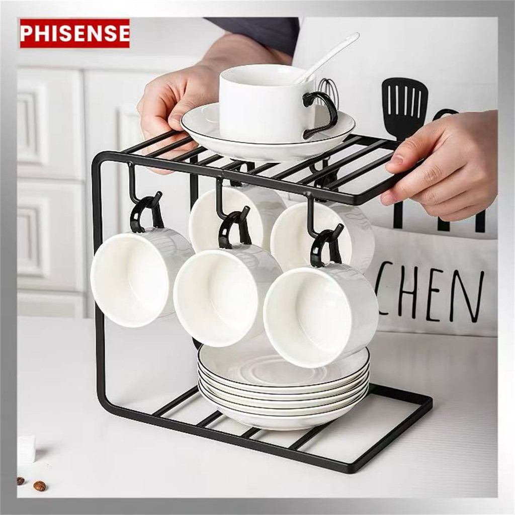 Kit 2-4pcs Suporte Organizador de Xícara Cantinho do Café Organiza 6 Xícaras/Pires Black M...