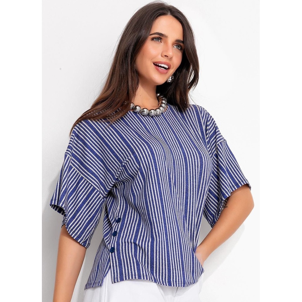 Blusa Em Malha De Viscose Azul Quintess
