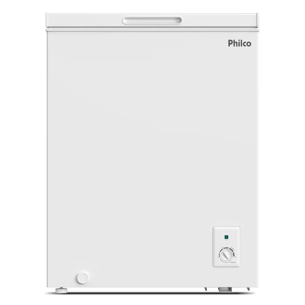 Freezer horizontal Philco 140L branco dupla função 220V em vista frontal
