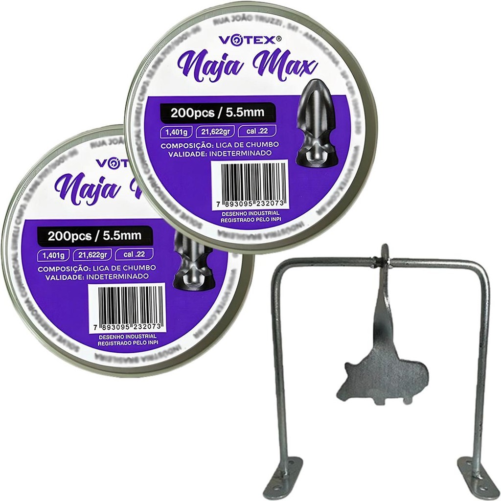 Kit 2 Chumbinhos Naja Max 5.5mm 200pcs/pot - Votex + Alvo Javali em Oferta na Shopee