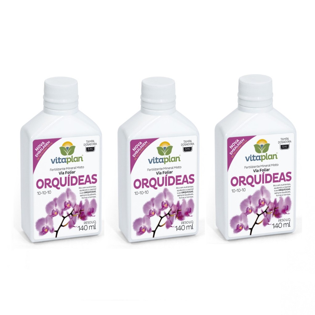 Kit 3 Fertilizantes Orquídeas Concentrado NPK 10.10.10 140 ml Vitaplan