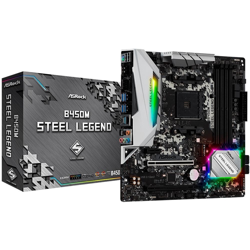 Placa Mãe ASRock B450M Steel Legend AMD AM4 mATX DDR4 - Computers & Accessories