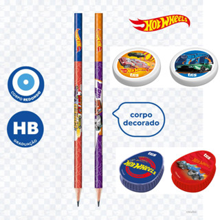 Kit 2 Lápis Preto + 1 Apontador + 1 Borracha Hot Wheels - Tris em Oferta na Shopee