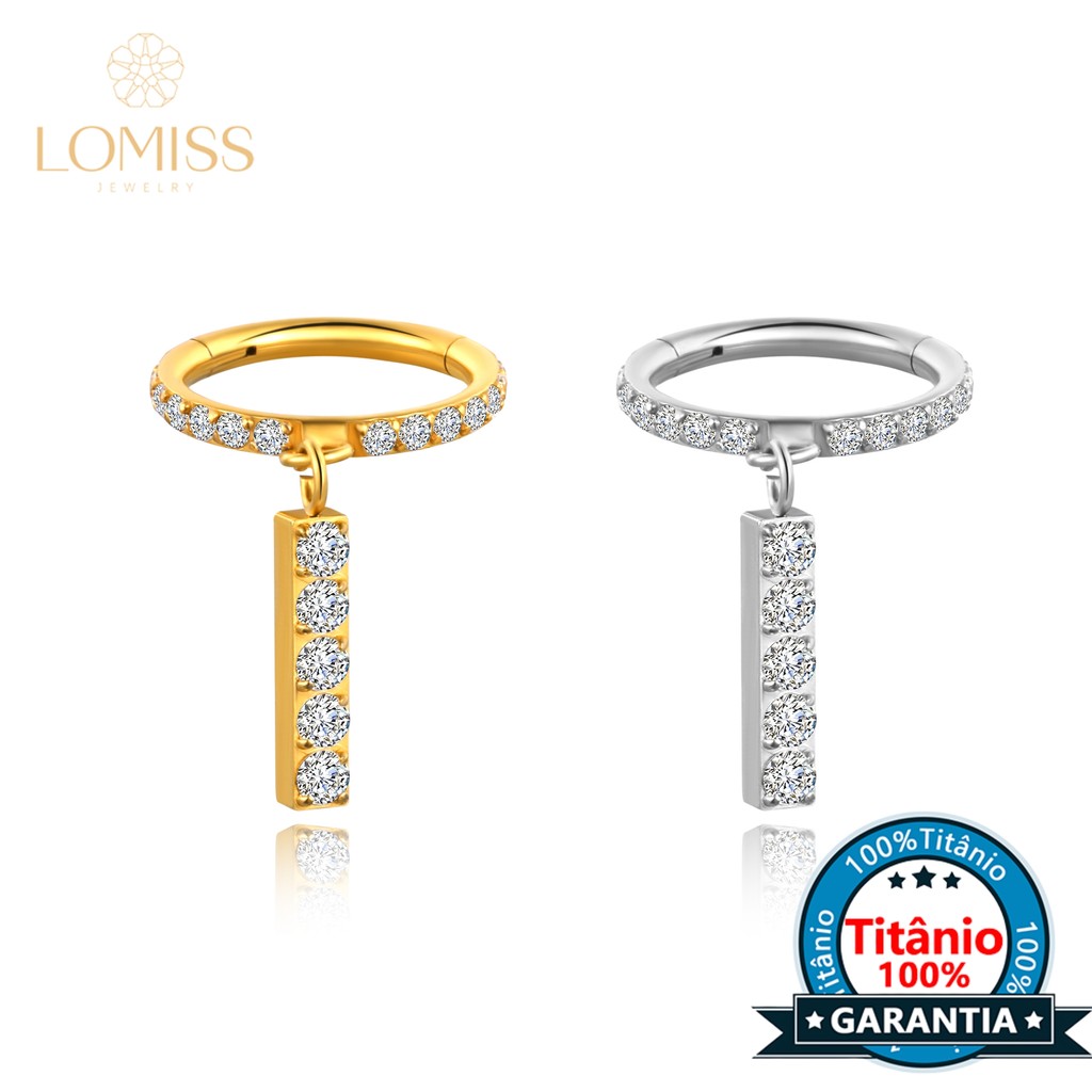 Piercing Argola Conch Titânio Zircônia Cravejada Pingente Barra Helix Septo Rook