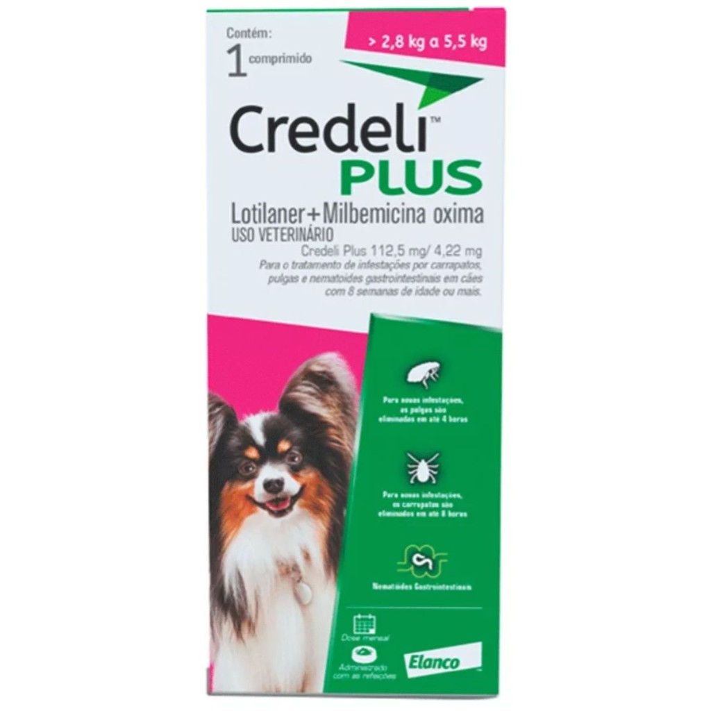 Antipulgas Cães 2,8 a 5,5 kg Credeli Plus 112,5 mg 1 Comp. - Pets