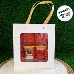 Sacola de Papel com Gaveta e Visor Alça Kraft 20x22x9cm - Branca - 10 unidades - Rizzo