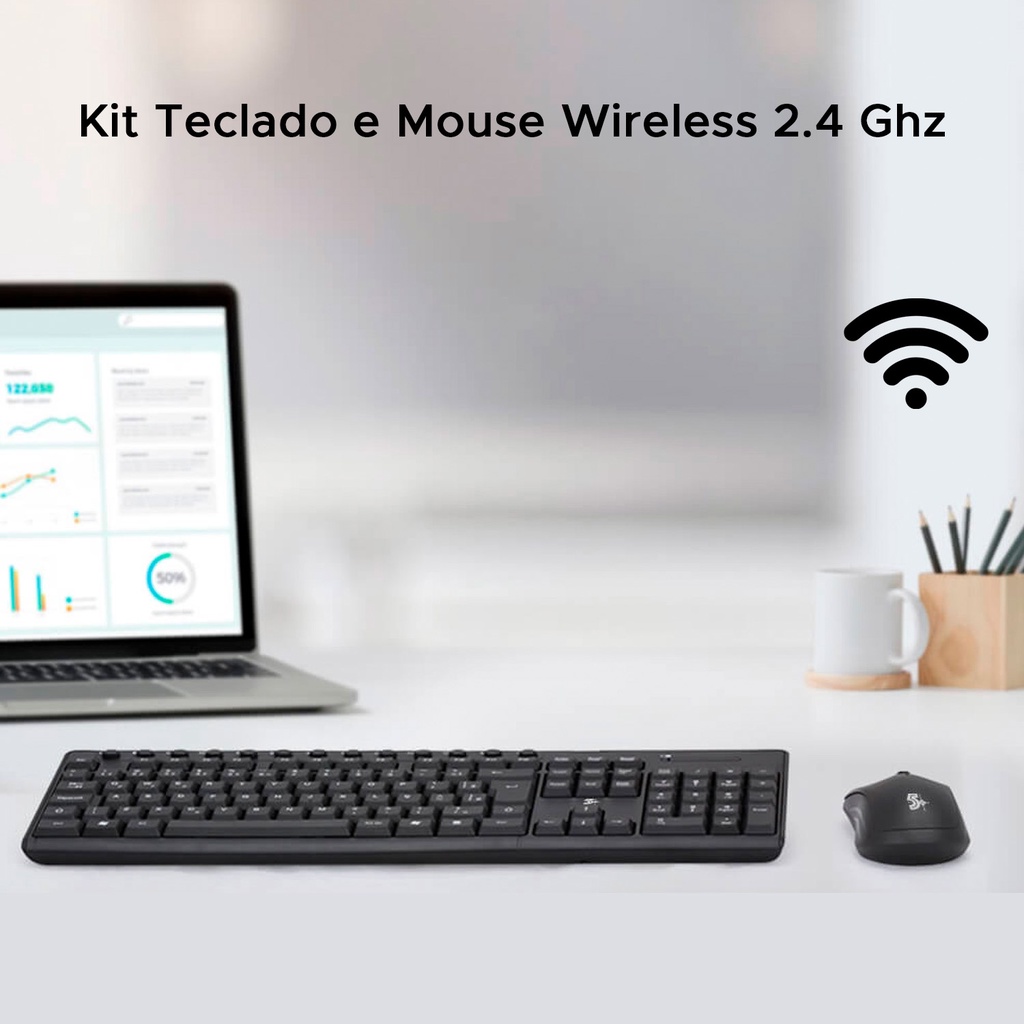 Mouse E Teclado Sem Fio Wireless 2.4 Ghz Escritório Para Pc