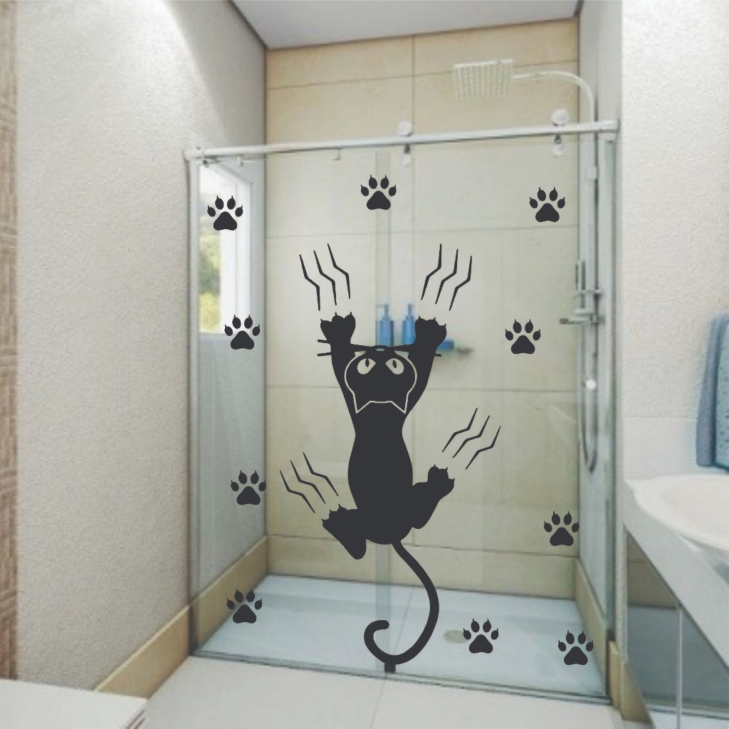 Adesivo decorativo box banheiro gato | Geladeira | Parede