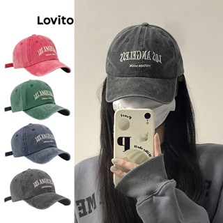 Lovito Casual Boné Feminino Washed com Letras Bordadas L63AD261 (Cinza Escuro/Vermelho/Verde/Azul-Marinho)