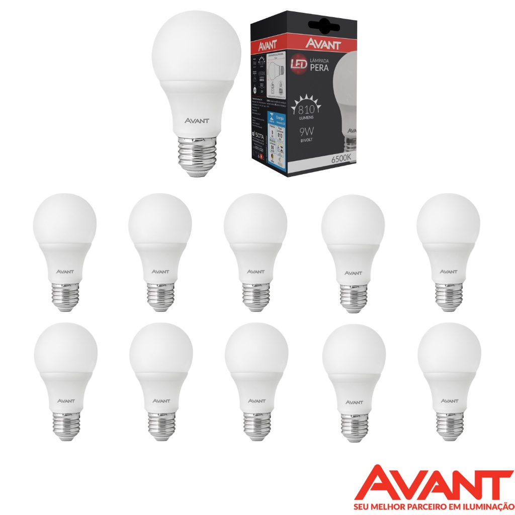 KIT 10 LÂMPADA LED BULBO 9W ALTA POTÊNCIA E27 - AVANT em Oferta na Shopee