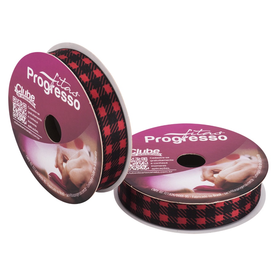 Fita de Cetim ECF003TR 15mm - Cor 041 - Xadrez Vermelho e Preto - Rolo 10 metros  - 1 unidade - Progresso  - Rizzo - Stationery