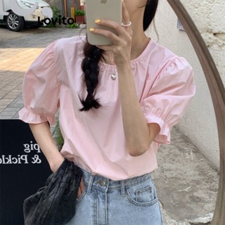 Lovito Elegante Blusa com Amarração e Mangas Bufantes para Mulheres LNE20115 (Rosa)