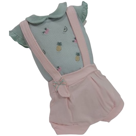 Conjunto Body + Shorts Suspensório Bebê Menina Paraiso 13894