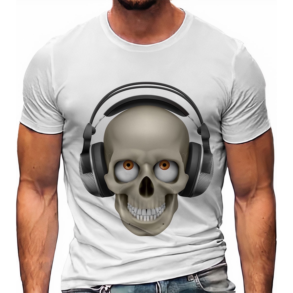 Camiseta Caveira Fone Música 100 A