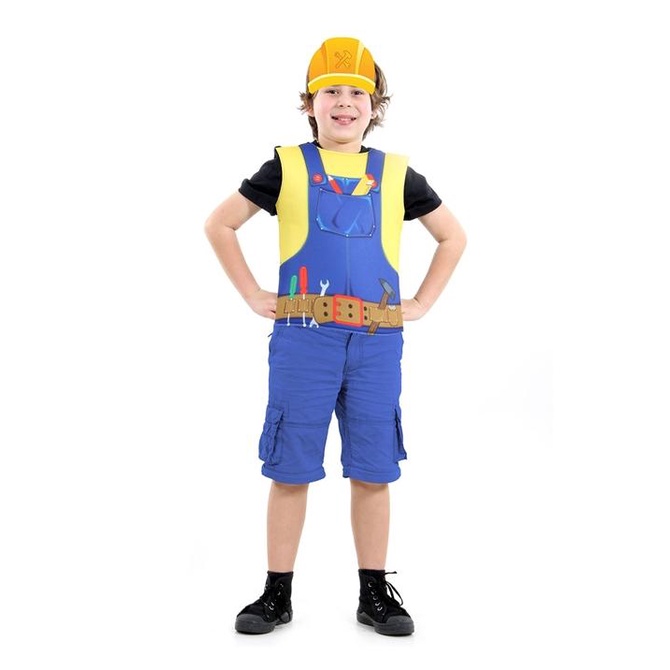 Fantasia Construtor Infantil Kit Peitoral e Chapéu