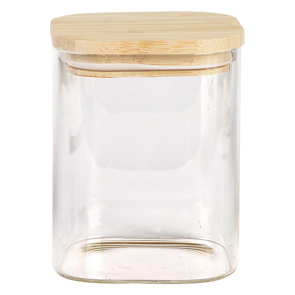 Porta Mantimento Pote Hermético 800ml de Vidro Transparente com Tampa de Bambu Cozinha