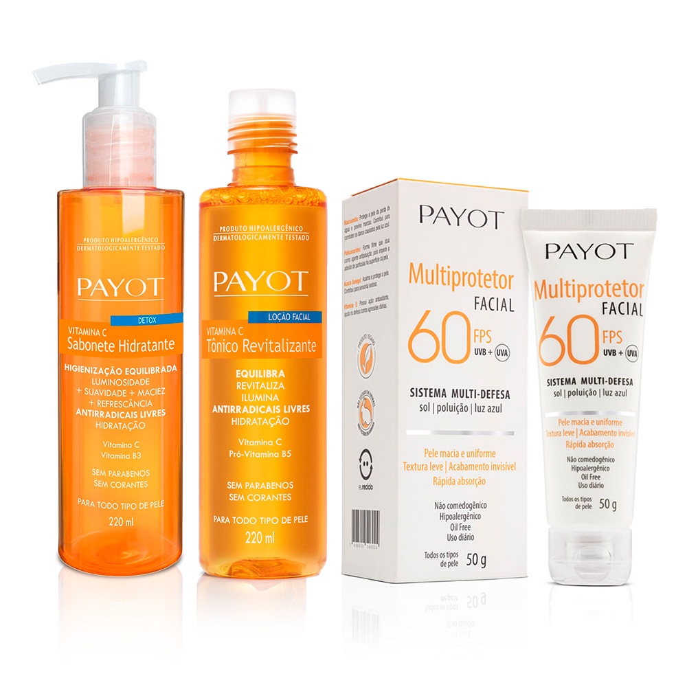 Kit Limpeza e Tonificação Vitamina C + Proteção FPS 60 payot