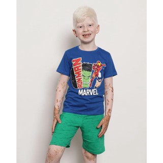 Camiseta Infantil Manga Curta Marvel Estampa Vingadores Azul
