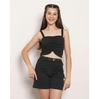 Regata Juvenil Cropped Detalhe Coulisse Preta