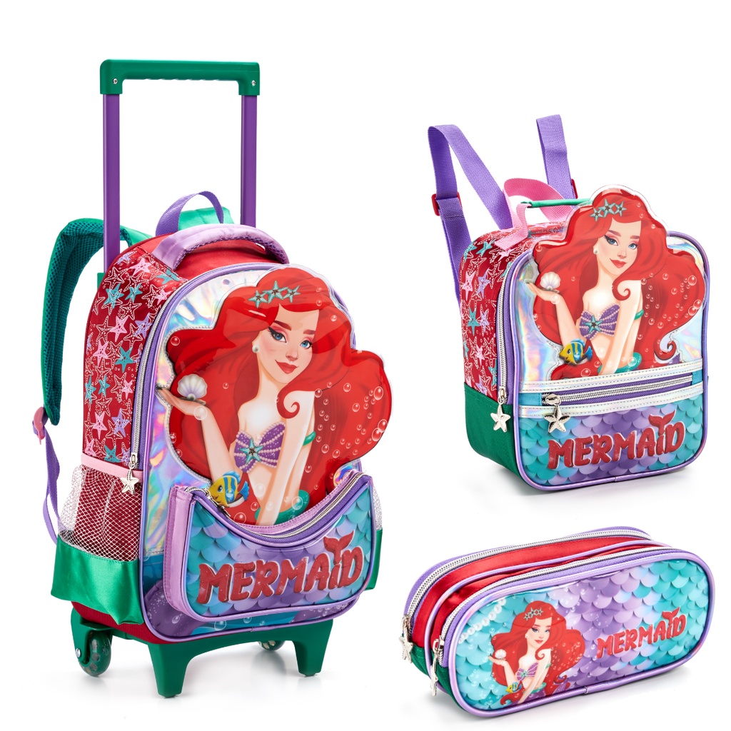 Kit Mochila Escolar Costas Infantil Ariel Bolsa Grande