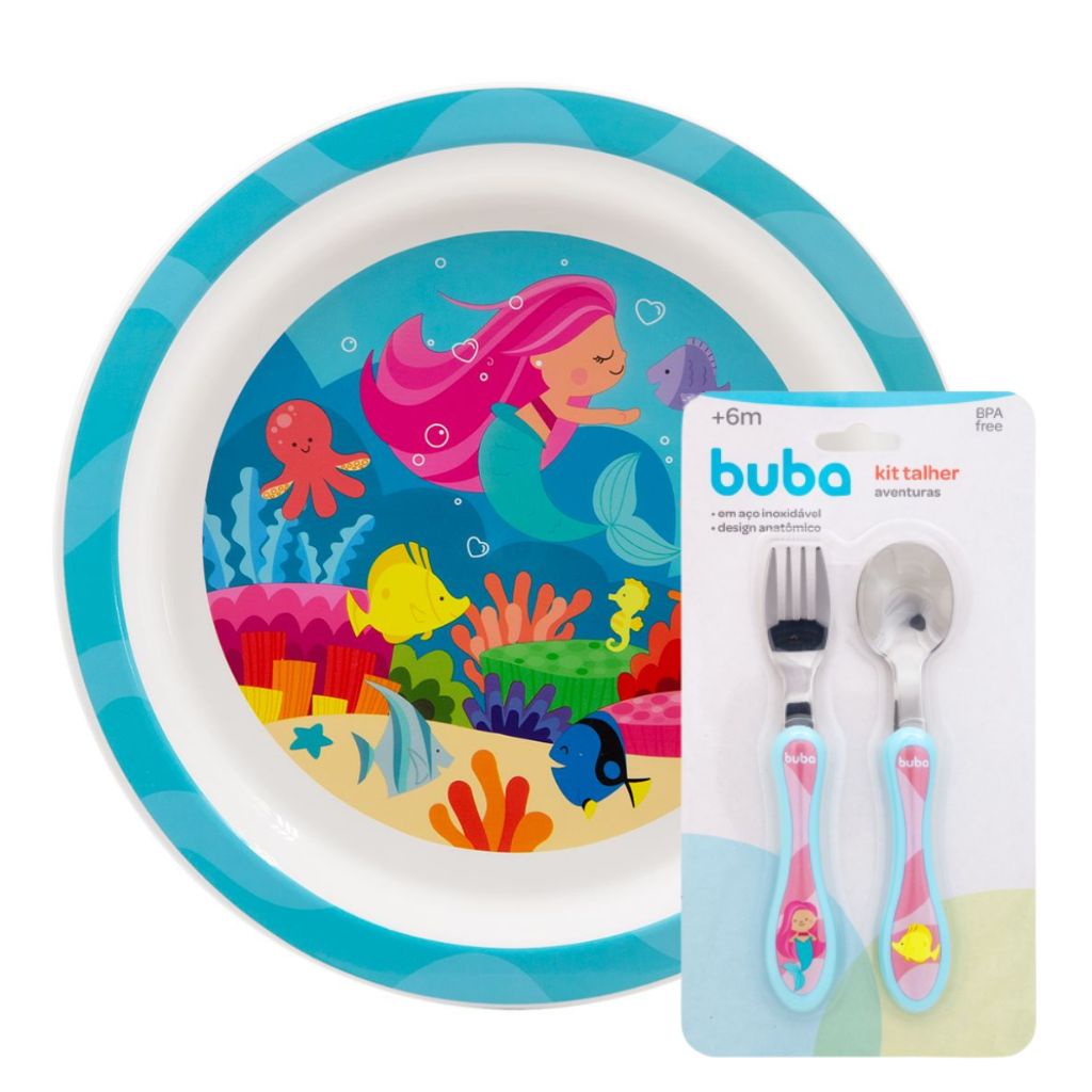 Conjunto Pratinho Colher E Garfo Aventuras Sereia 15318 16967 Buba em Oferta na Shopee